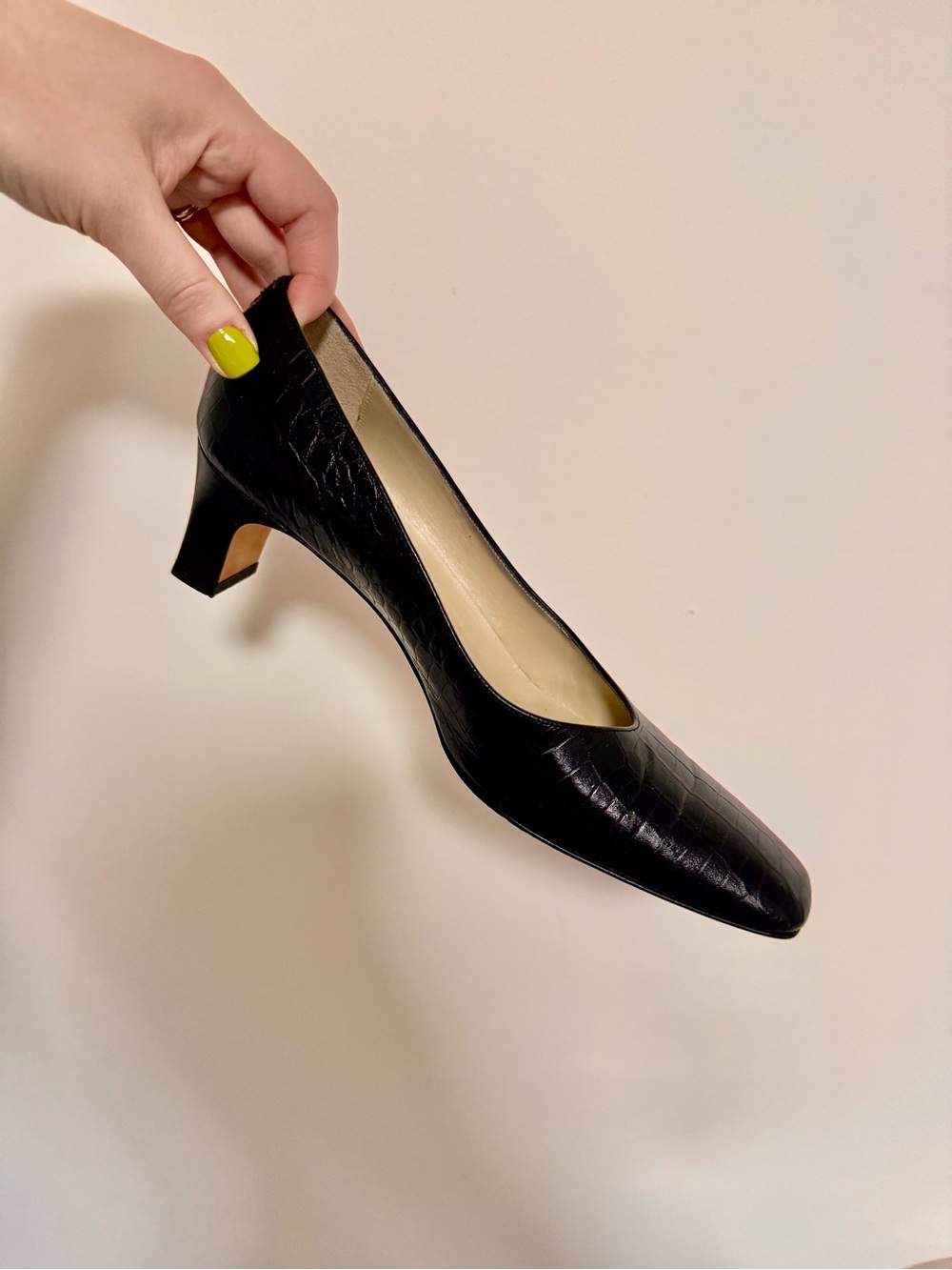 Vintage Talbots Black Croc Mid Heel Pump